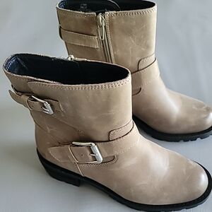Lucky Brand Taini Leather Double Buckle Lug Sole Moto Booties